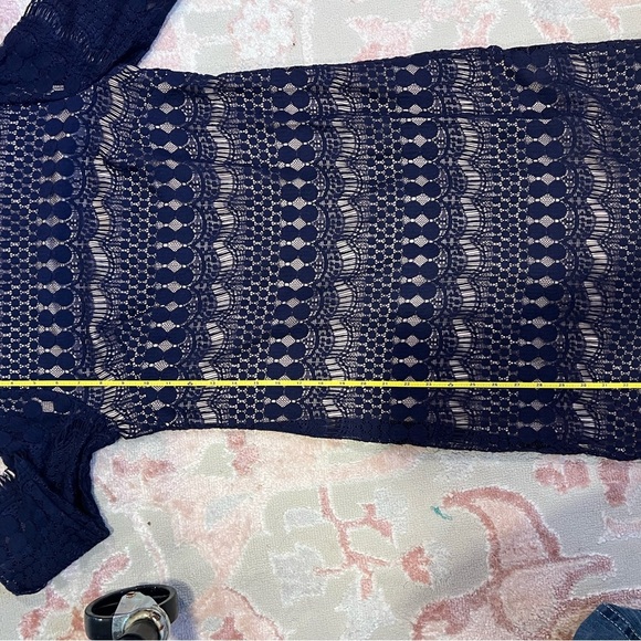 Jessica H Women's Navy Nude Lace Dress Size 6. 3/4 Sleeve - Picture 9 of 9